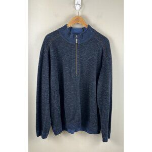 TOMMY BAHAMA Mens 2XL 1/4 Zip Sweater Blue Cotton Pullover Long Sleeve‎